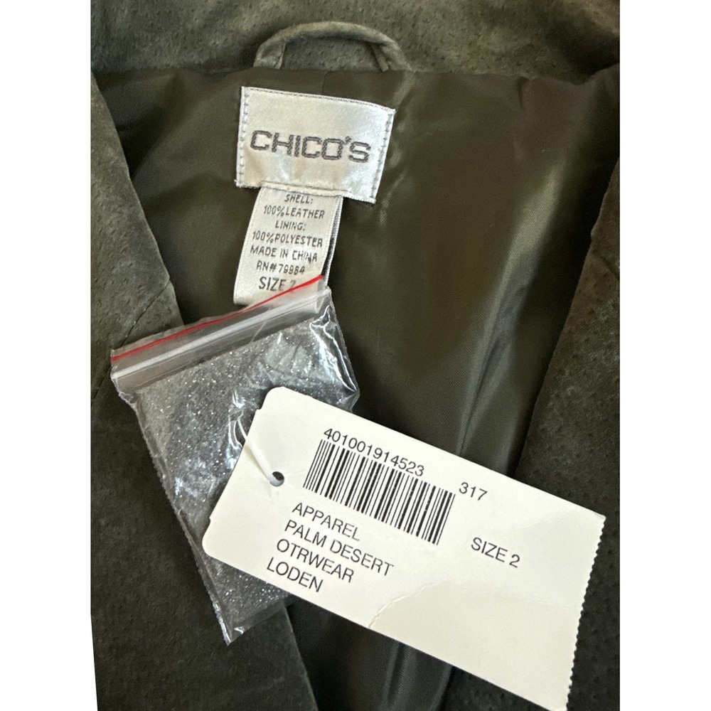 Chico's Palm Desert Olive Green Suede Leather Jacket Blazer Size 2 (L 12) NWT - Picture 2 of 8